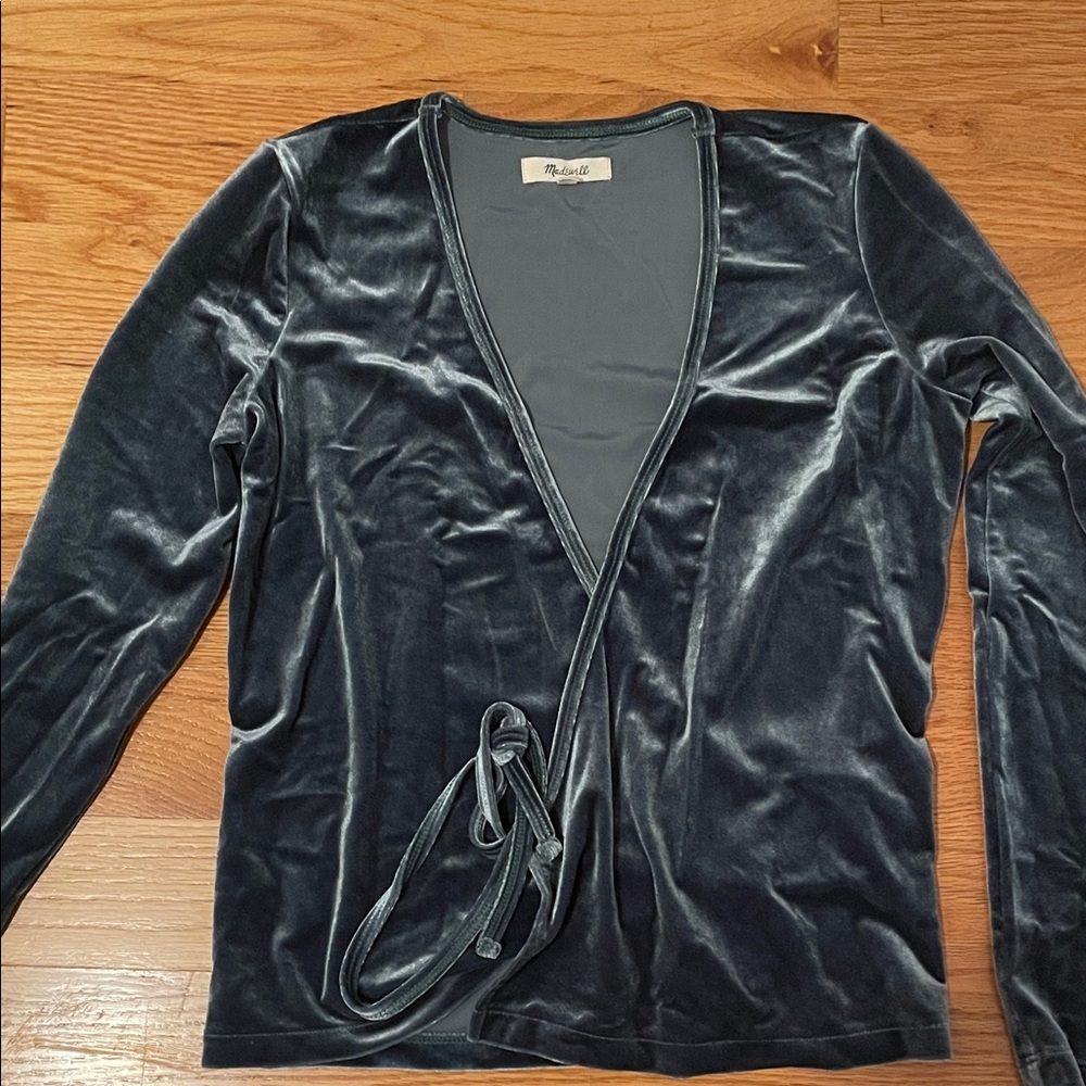 Madewell Blue Velvet Wrap Top
